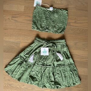 Sage Green Cheeky Beach Tube Top and Skirt Set